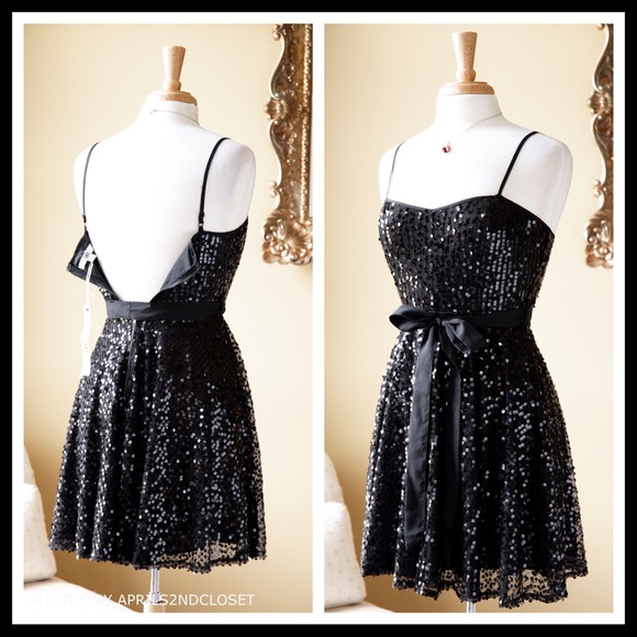 BLACK EMBELLISHED SEQUIN LBD COCKTAIL DRESS A3C - Picture 3 of 8